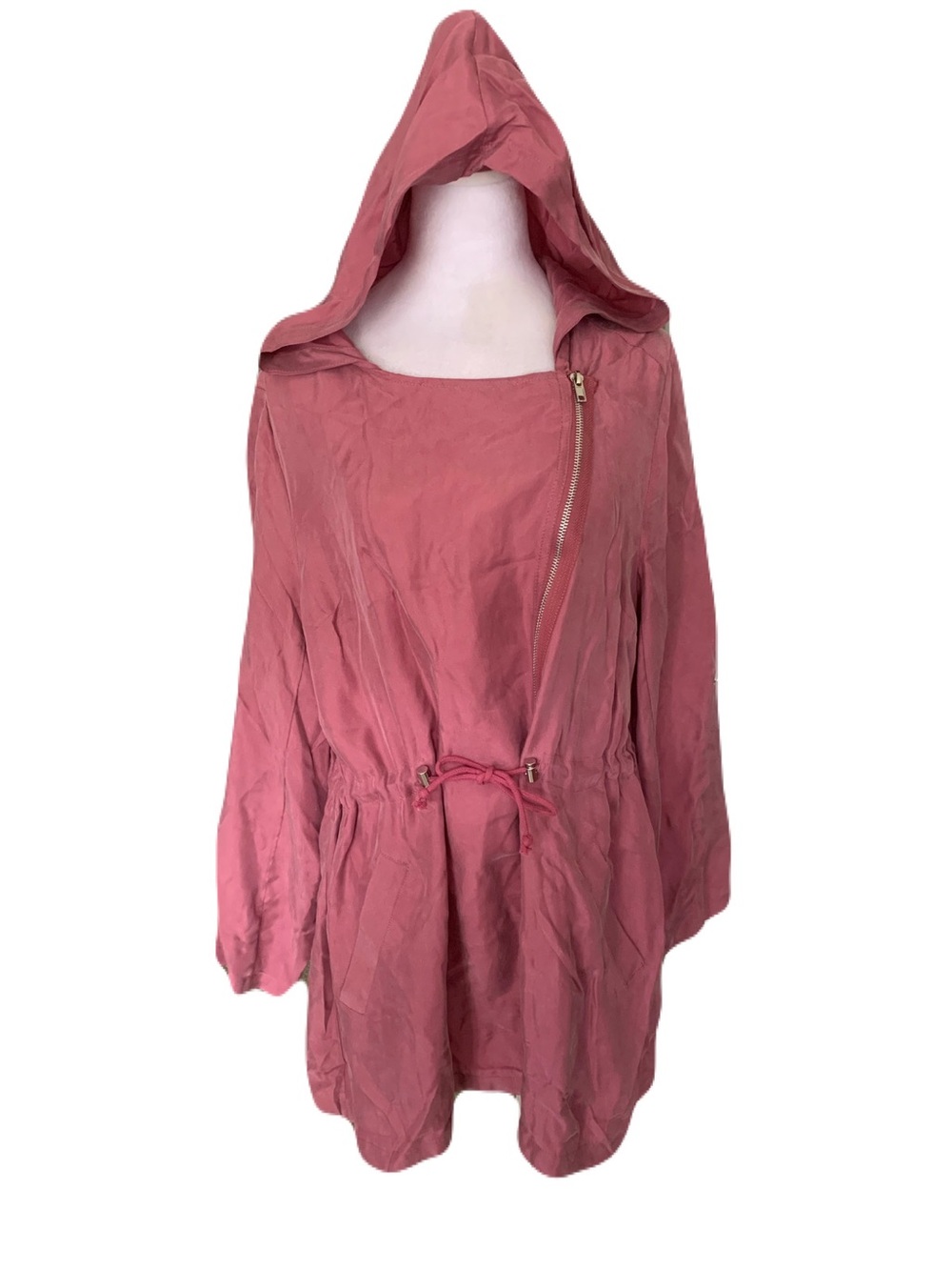 NWT MELLODAY Womens Medium Rose Pink Zip Hooded Drawstring Utility Jacket Casual